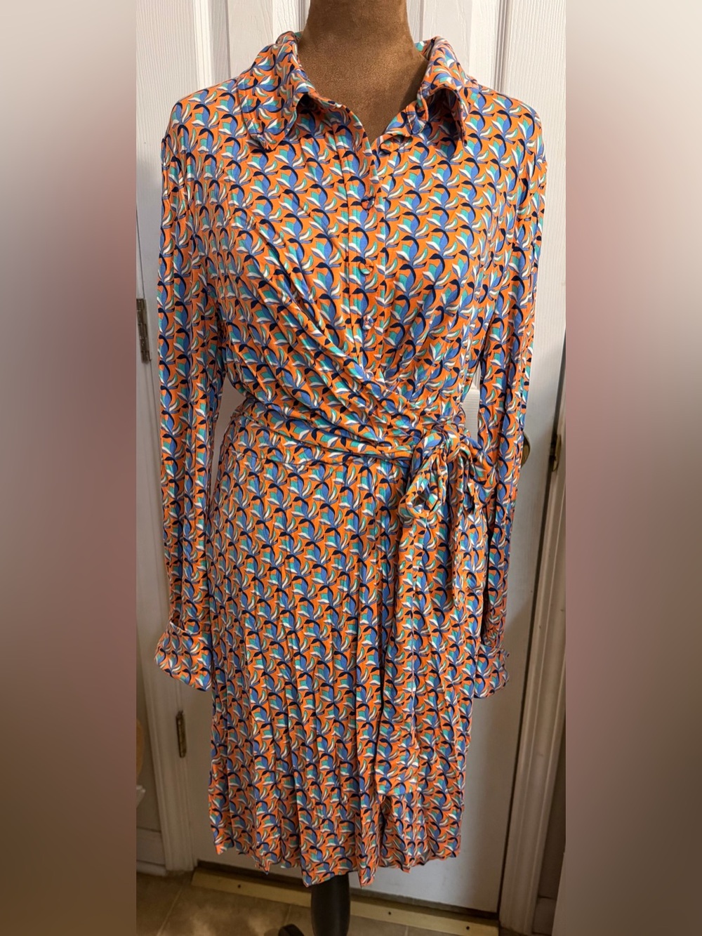 Diane Von Furstenberg Jersey Didi Wrap Dress in Fleurgeo Coral Reef Sz L